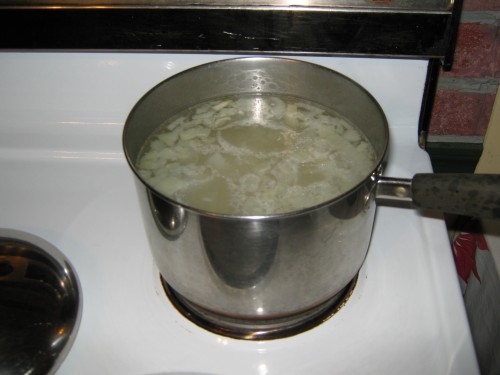 Rice cooking on the stove