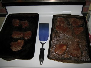 Steaks flavored with Herman T's BBQ Sauce