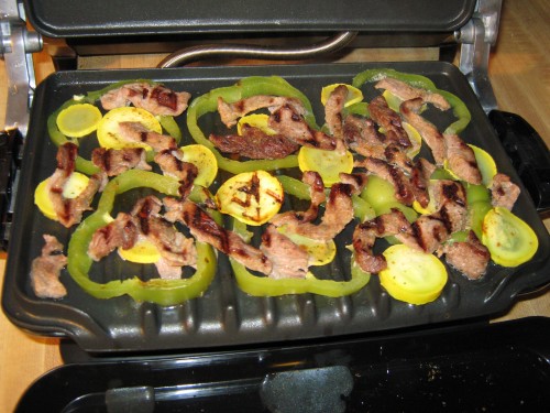 Beef strips & veggies cooked on the George Foreman Evolve