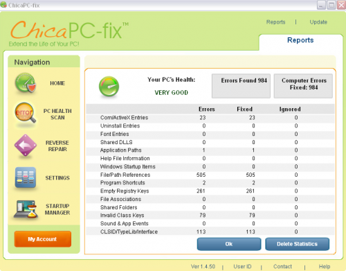 Screenshot of final results