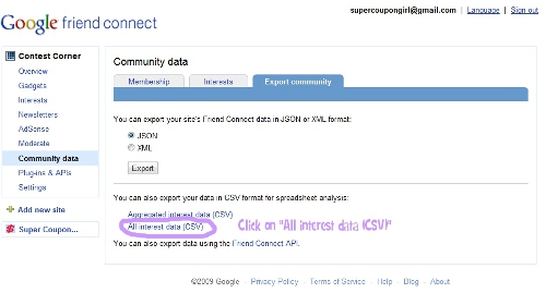 Export Google Friend Connect Data