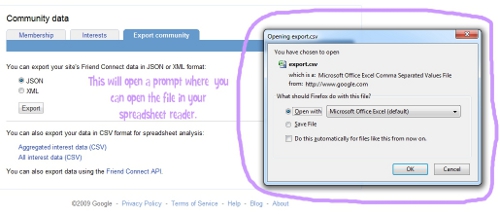 Download Google Friend Connect Data to a Spreadsheet
