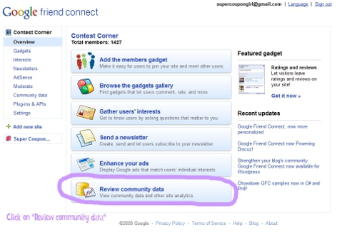 Google Friend Connect Dashboard