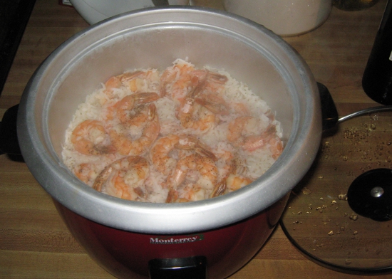 Finished product: Shrimp prepared in a rice cooker!