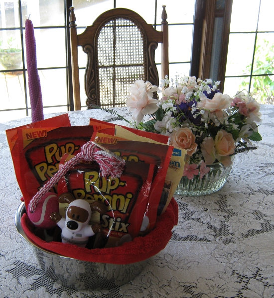Doggie Gift Basket on Grandma's Table