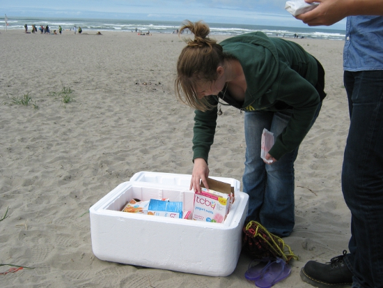 Digging into the cooler full of TCBY!