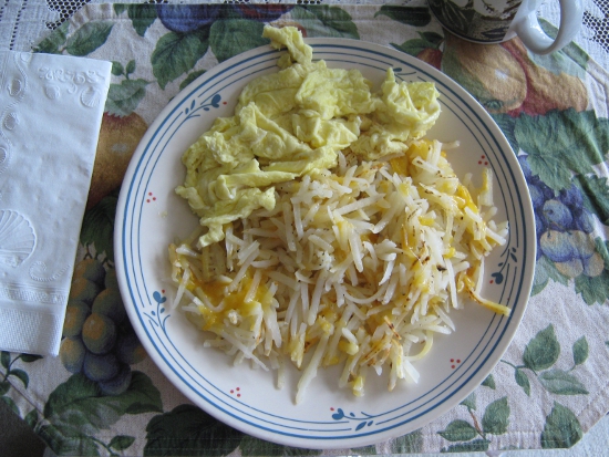 Hash browns with cheese & scrambled eggs