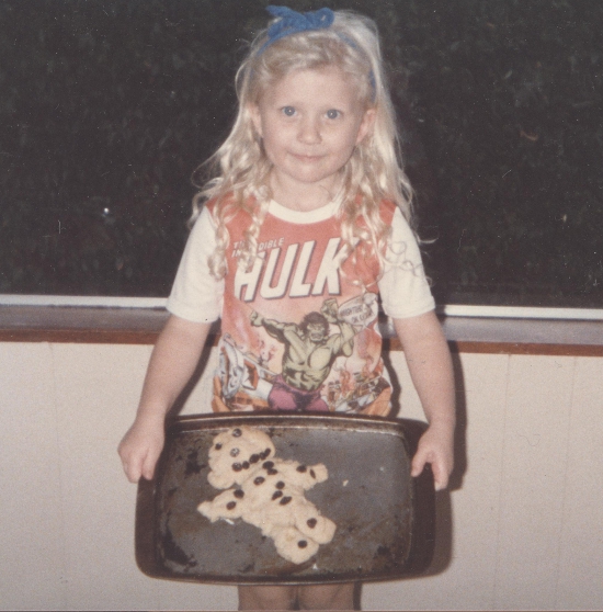 Wearing my "Hulk" t-shirt and showing off the cookie I made!