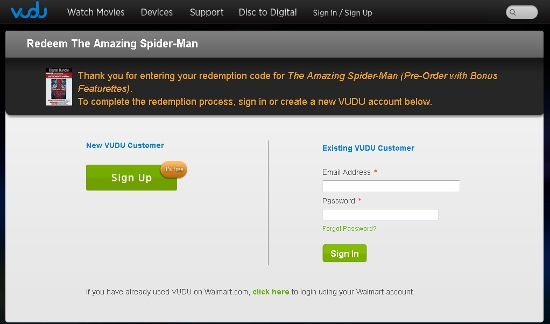 Creating a Vudu account