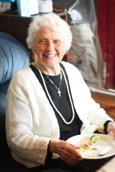 Grammy at the hummus party (Thanks to my BFF for this photo!)