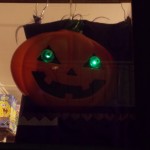 Light-up pumpkin in the window