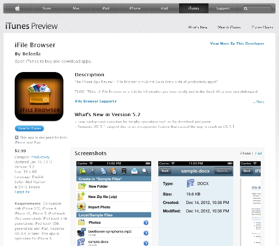 iFile Browser in the iTunes store