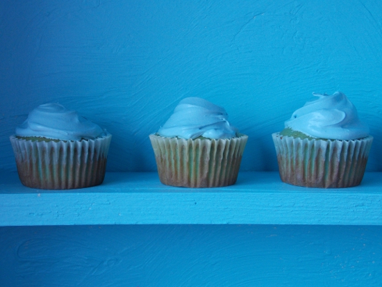 Mint cupcakes on the shelf