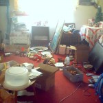 Preparing for one of many garage sales in 2004