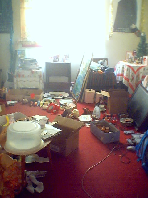 Preparing for one of many garage sales in 2004