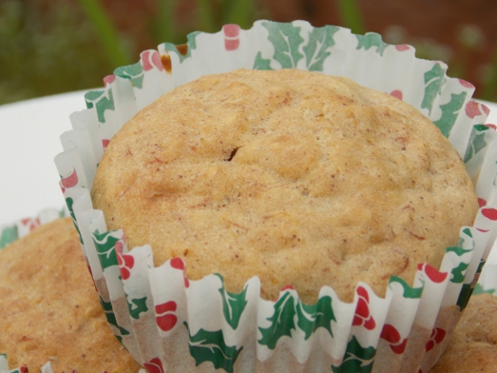 Closeup of one of the oatmeal banana muffins