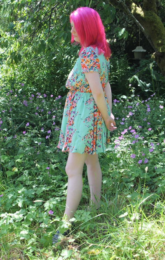 Mint Green Floral Open Back Dress - side view