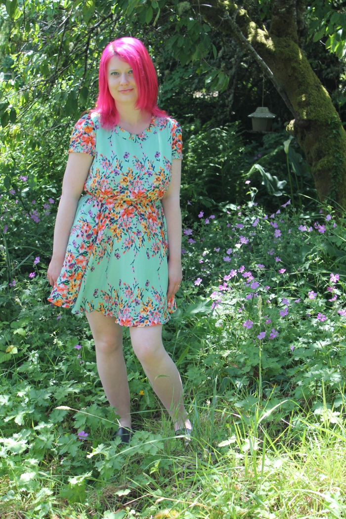 Mint Green Floral Open Back Dress - front view