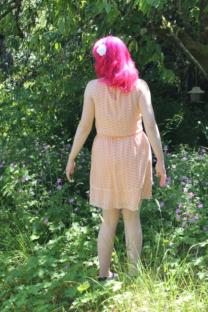 Peach Floral Print Chiffon Dress - back view