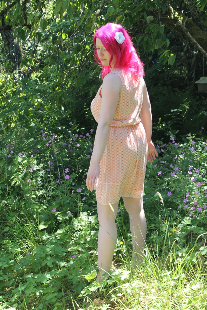 Peach Floral Print Chiffon Dress - side view
