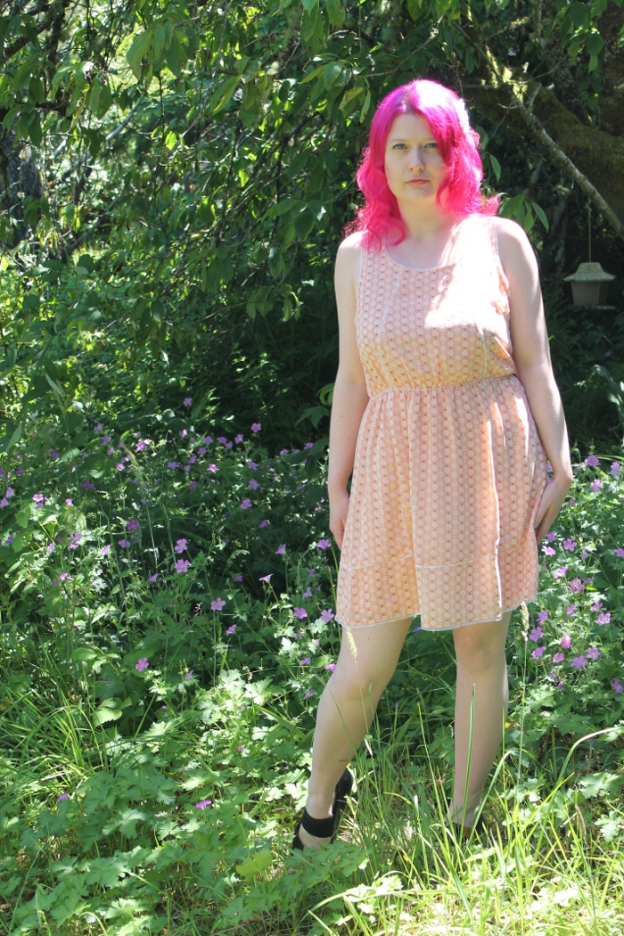 Peach Floral Print Chiffon Dress - front view