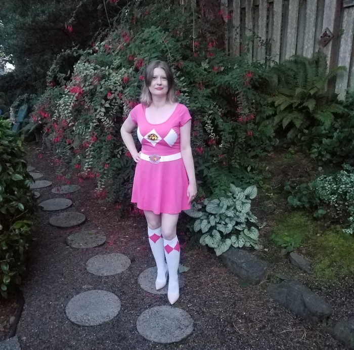 Wearing a Pink Ranger Dress & Socks