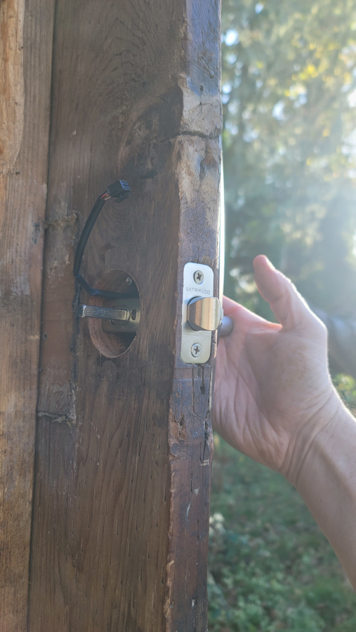 ULTRALOQ on a door that Jai built by hand